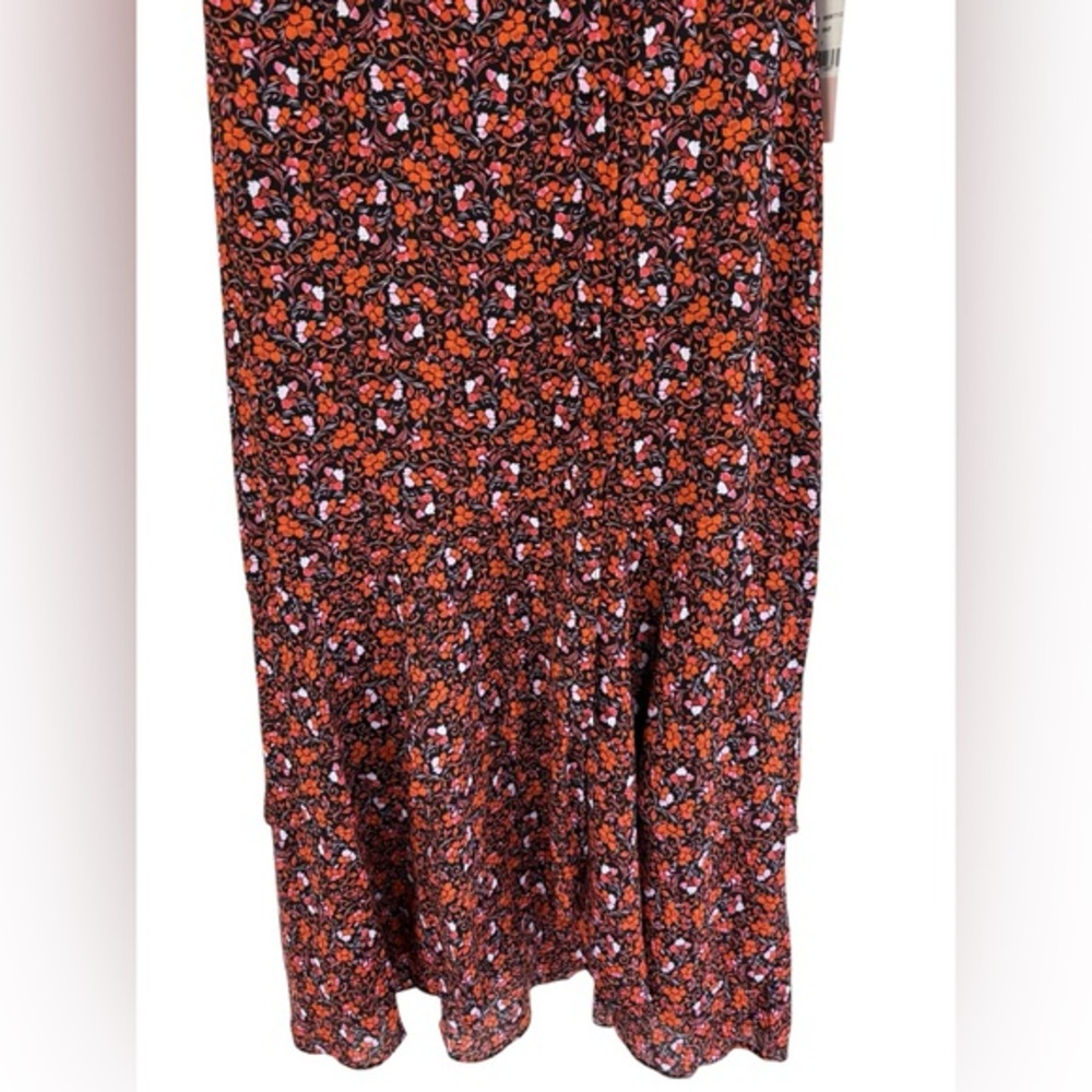NWT Nanette Lapore Women's Black/Orange Floral Puff Sleeve Wrap Dress Size 4 - Picture 2 of 9
